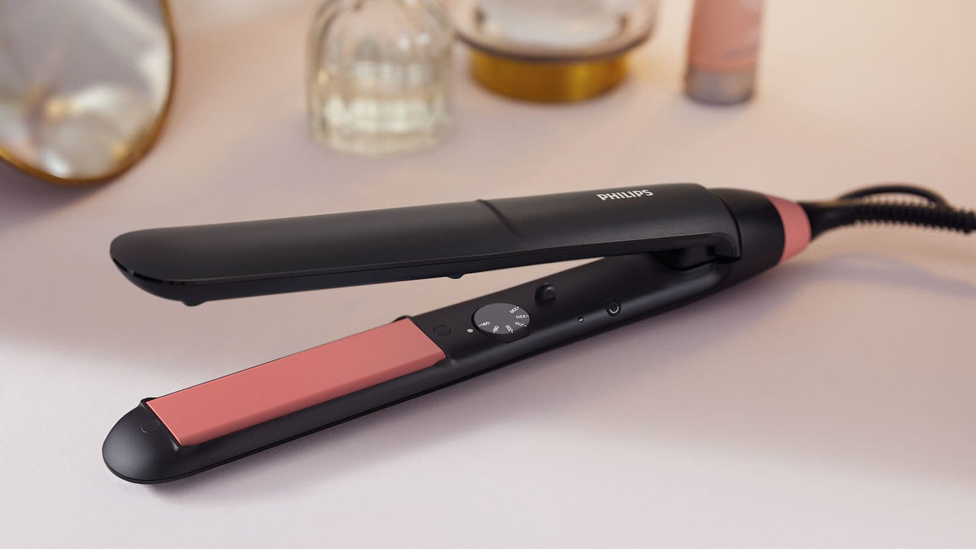 Philips Placa de par Philips StraighCare Essential, tehnologie ThermoProtect, placi cu infuzie de cheratina, ioni, Negru