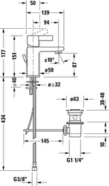 Duravit Baterie lavoar Duravit, D-Neo Single lever basin mixer S with pullrod, monocomanda, marime S, cartus ceramic, set evacuare cu tija, crom