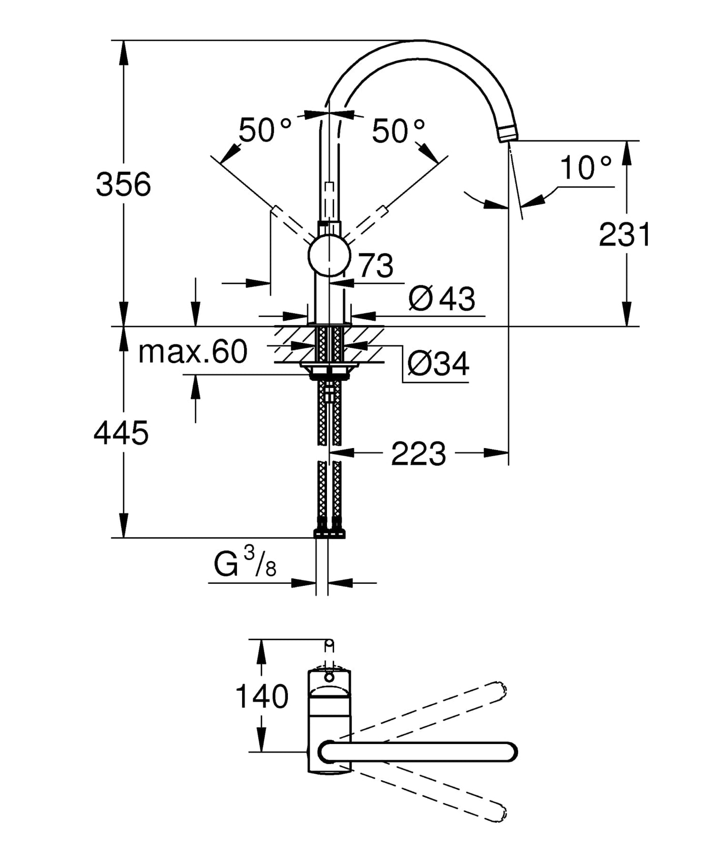 Grohe Baterie Baterie Bucatarie Grohe 32917000 | Minta, Monocomanda, Pipa Inalta, Crom