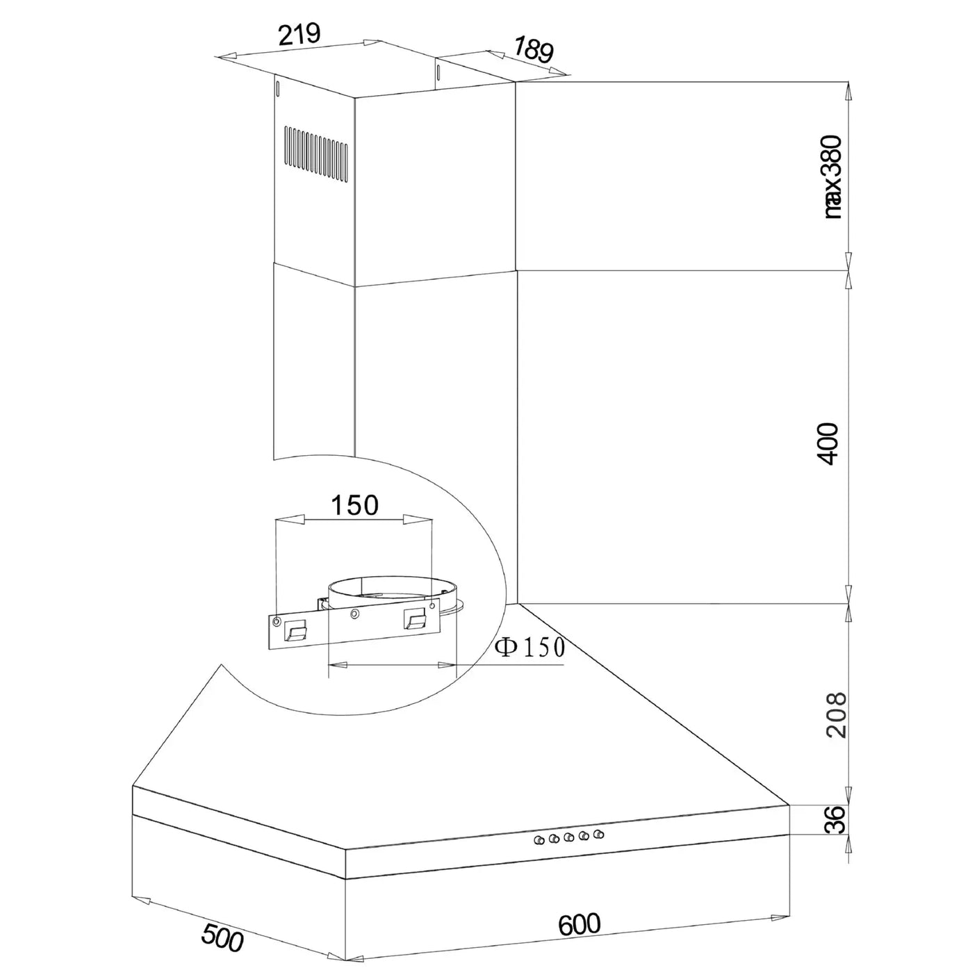Hansa Hota semineu Hota Semineu Hansa OKP6321ZH | 60cm, 420m3/h, 1 Motor, Inox