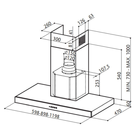 Faber B Hota decorativa, T, Faber, STILO/SP SRM X A90, 90 cm, 435 m3h, 68 dB, 1 motor, filtru aluminiu, clasa D,  LED2, butoane push, inox, 325.0557.664