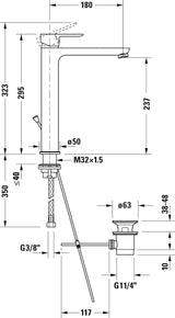 Duravit Baterie lavoar Duravit, A.1 Single lever basin mixer XL, monocomanda, marime XL, cartus ceramic, set evacuare cu tija, crom