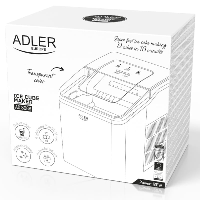 Adler Masina de gheata Aparat De Facut Gheata Adler AD8086 | 100W, 12kg/24h, Rezervor 2.2L