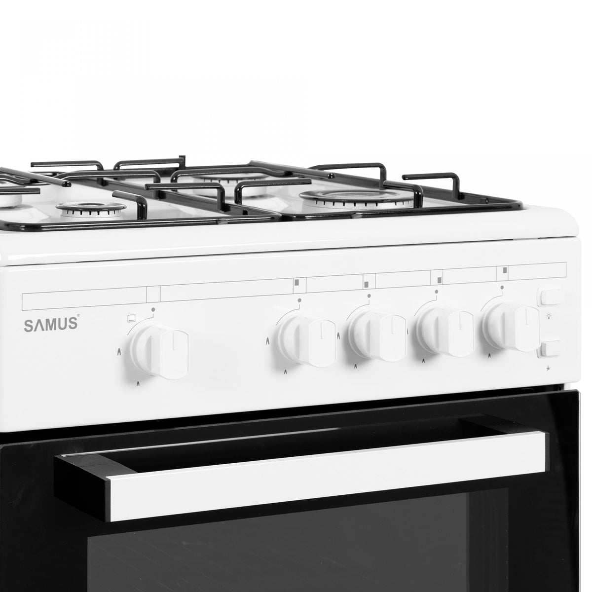 Aragaz Samus SM 450APBS | 50x50cm, 4 Arzatoare Gaz, Alb, 50x54.3x85cm, 50x54.3x85.2cm