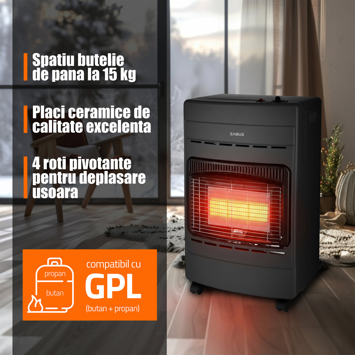 Soba pe gaz Samus RS424P | 15kg, Roșu