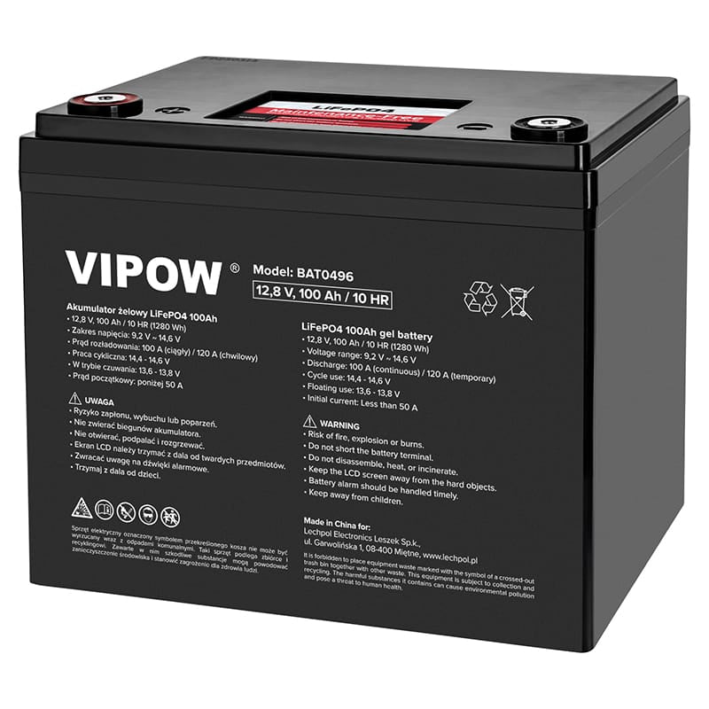 Vipow Acumulator Acumulator LiFePO4 Vipow BAT0496 | 12.8V, 100Ah, BMS