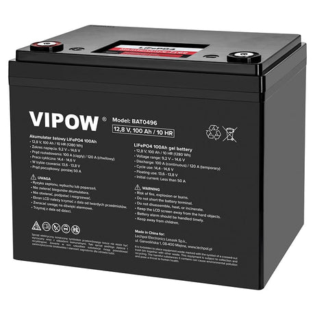 Vipow Acumulator Acumulator LiFePO4 Vipow BAT0496 | 12.8V, 100Ah, BMS