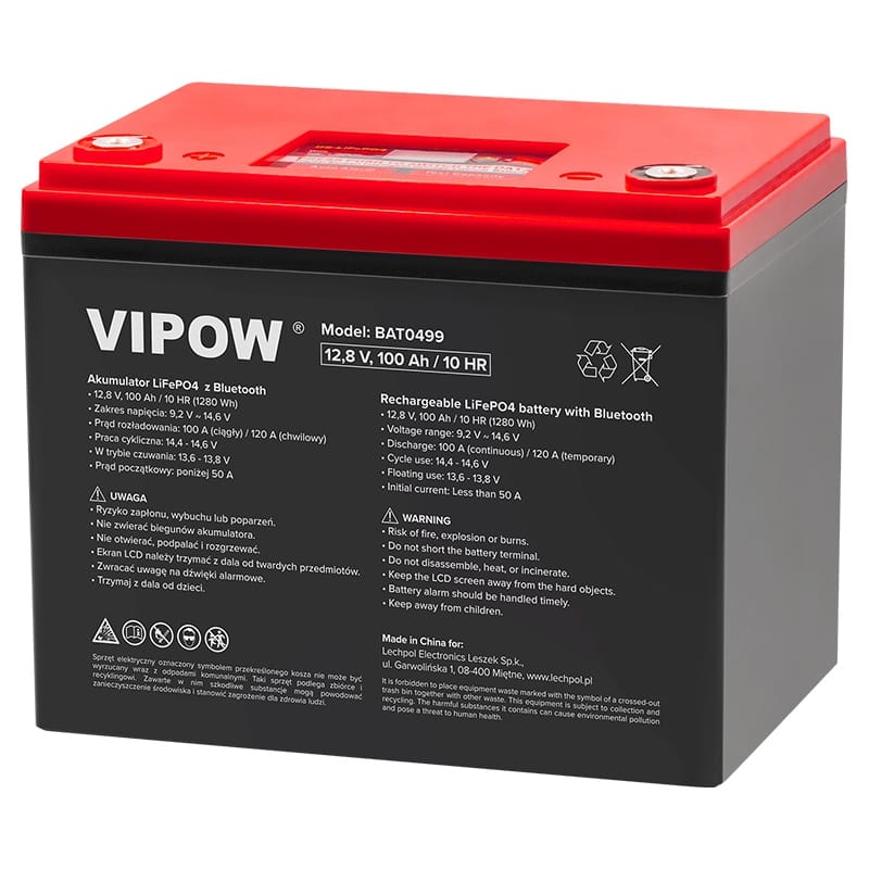 Vipow Acumulator Acumulator Vipow BAT0499 | LiFePO4, 12V, 100Ah, Bluetooth