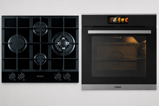 Pachet Built-in Samus ONL52 | Cuptor Electric SC634GDT15H, 74L, Clasa A+, + Plita Gaz PSG-64SG2, 4 Arzatoare, aprindere 