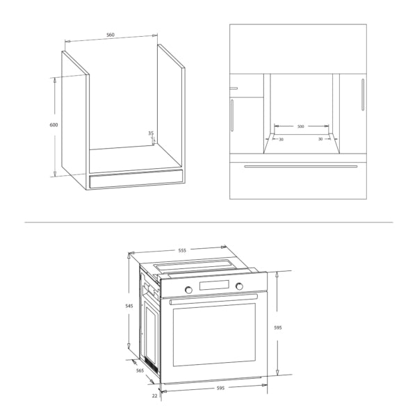 Cuptor Built-In-Rustic Samus SCE8171BGV - panou slim din sticlă neagră, capacitate 80 litri, afişaj electronic, 7 funcţii, ventilator, putere cuptor 2500 W, grill electric, ventilator, timer digital, şine