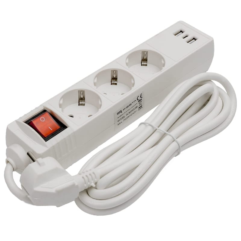 Lechpol PRELUNGITOR 3 PRIZE CU INTRERUPATOR SI USB 1.5M