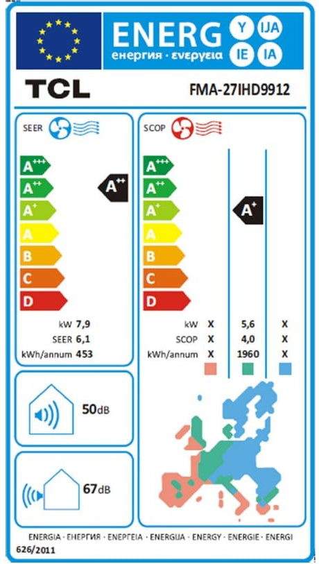 TCL Aer conditionat multisplit Sistem aer conditionat multisplit TCL FMA-27I3HD9912, unitate exterioara de 27000 BTU, unitati interioare 1x 12000BTU + 2x 9000BTU, Clasa A++,  R32, Incalzire, Display Digital, Air flow 3D, 4 way airflow, Eco Mode, Deep clean, I feel, Sleep mode, WiFi