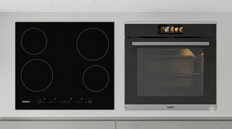 Samus Pachet built in Pachet Built In Samus PACHET SAMUS-ONL55 | Cuptor Electric SC634GDT15H, 74L, Clasa A+, Autocuratare catalitica + Plita incorporabila vitroceramica PSVE-64BG3, 5800W, 4 arzatoare, sticla ceramica neagra