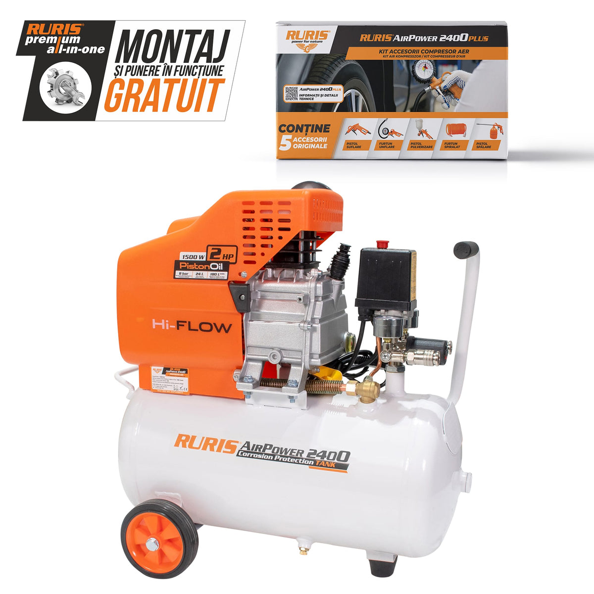Ruris Compresor aer Compresor RURIS AIRPOWER2400PLUS + kit airpower2400plus | 1500W, Electric, 230V-240V 50Hz