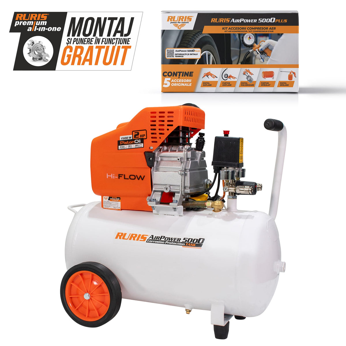 Ruris Compresor aer Compresor RURIS AIRPOWER5000PLUS + kit airpower5000plus | 1500W, Electric, 230V-240V 50Hz