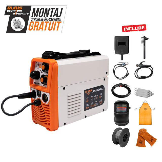 Ruris Aparat de sudura Aparat de sudura RURIS AS130FULL | Reglare curent de sudură 10-120A, Tip aparat Invertor MIG/LIFT TIG/MMA, 230V