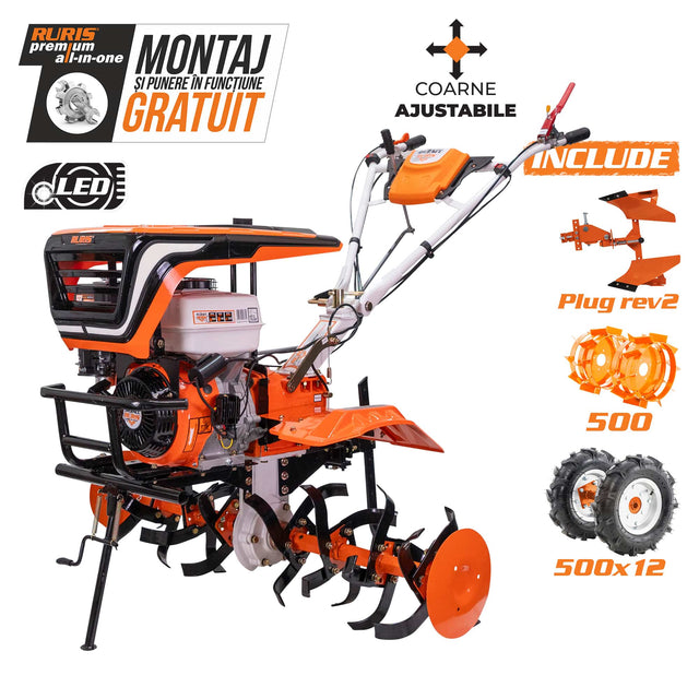 Ruris Motosapa Motosapatoare RURIS 913ACC + roti cauciuc 5.00-12 + plug reversibil rev2 + roti metalice 500 | 13 CP