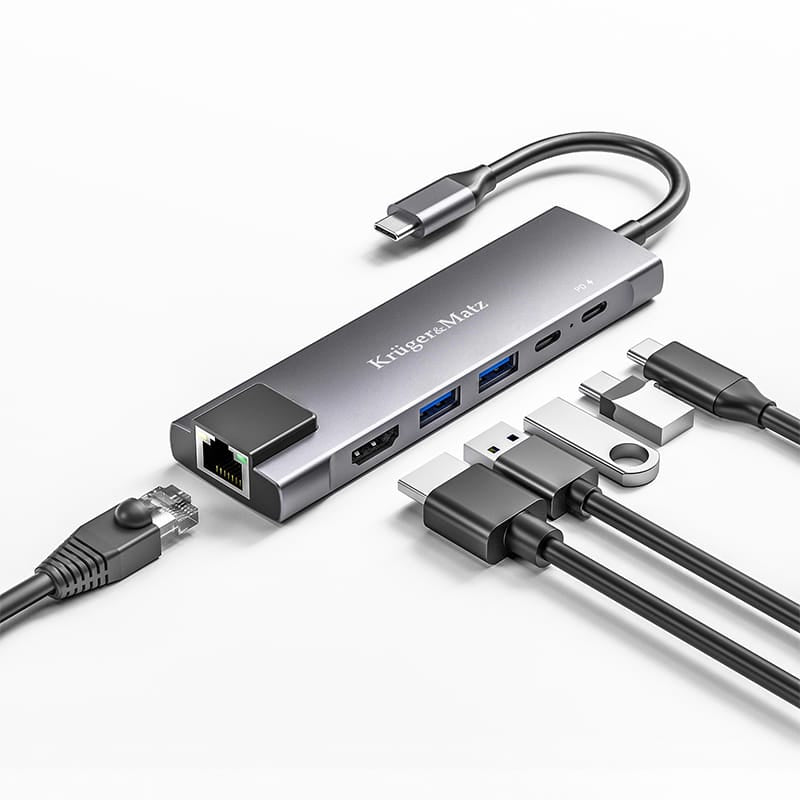 Kruger Matz ADAPTOR HUB USB TIP C HDMI/2X USB3.0/2X USB TIP C/RJ45