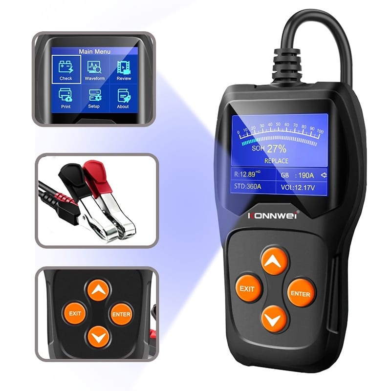 Konnwei Accesorii auto Tester Baterii Auto Konnwei KW600 | 12V, 100-2000 CCA, Display Digital