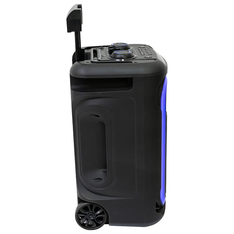 Ibiza Sound Boxă portabilă PA Ibiza Sound 12”/30 cm cu LED, Bluetooth TWS, USB/microSD/AUX, roți și cărucior, microfon inclus