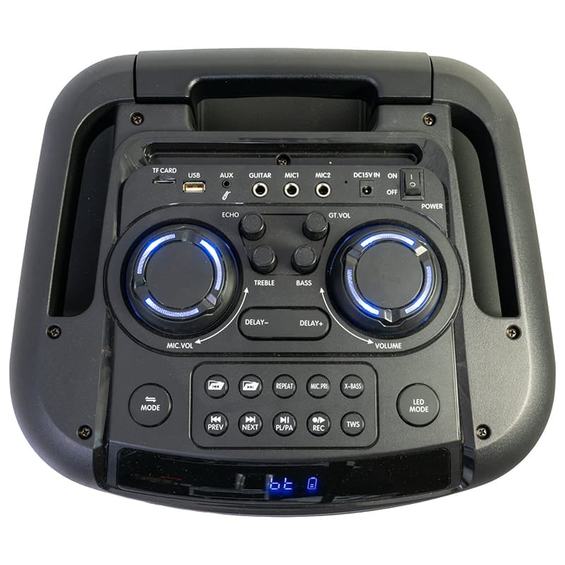 Ibiza Sound Boxă portabilă PA Ibiza Sound 12”/30 cm cu LED, Bluetooth TWS, USB/microSD/AUX, roți și cărucior, microfon inclus