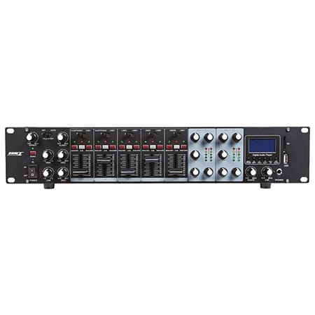 BST Mixer Audio BST Matrix 5x2 cu Player USB/MP3, 7 Intrări Linie, 3 Intrări Microfon, 2U/19”