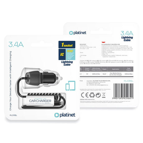 Lechpol INCARCATOR AUTO CABLU SPIRALAT 3.4A LIGHTNING