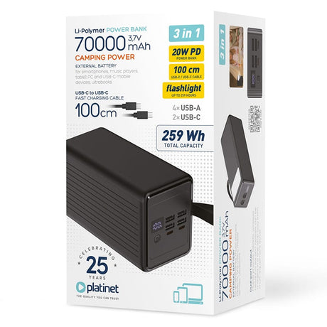 Platinet Power bank Power Bank Platinet PMPB7020 | 70000mAh, PD 20W, 4x USB-A, 2x USB-C