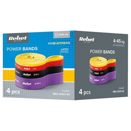 Rebel SET 4 BENZI ELASTICE LATEX POWER BAND 4-32KG REBELACTIV