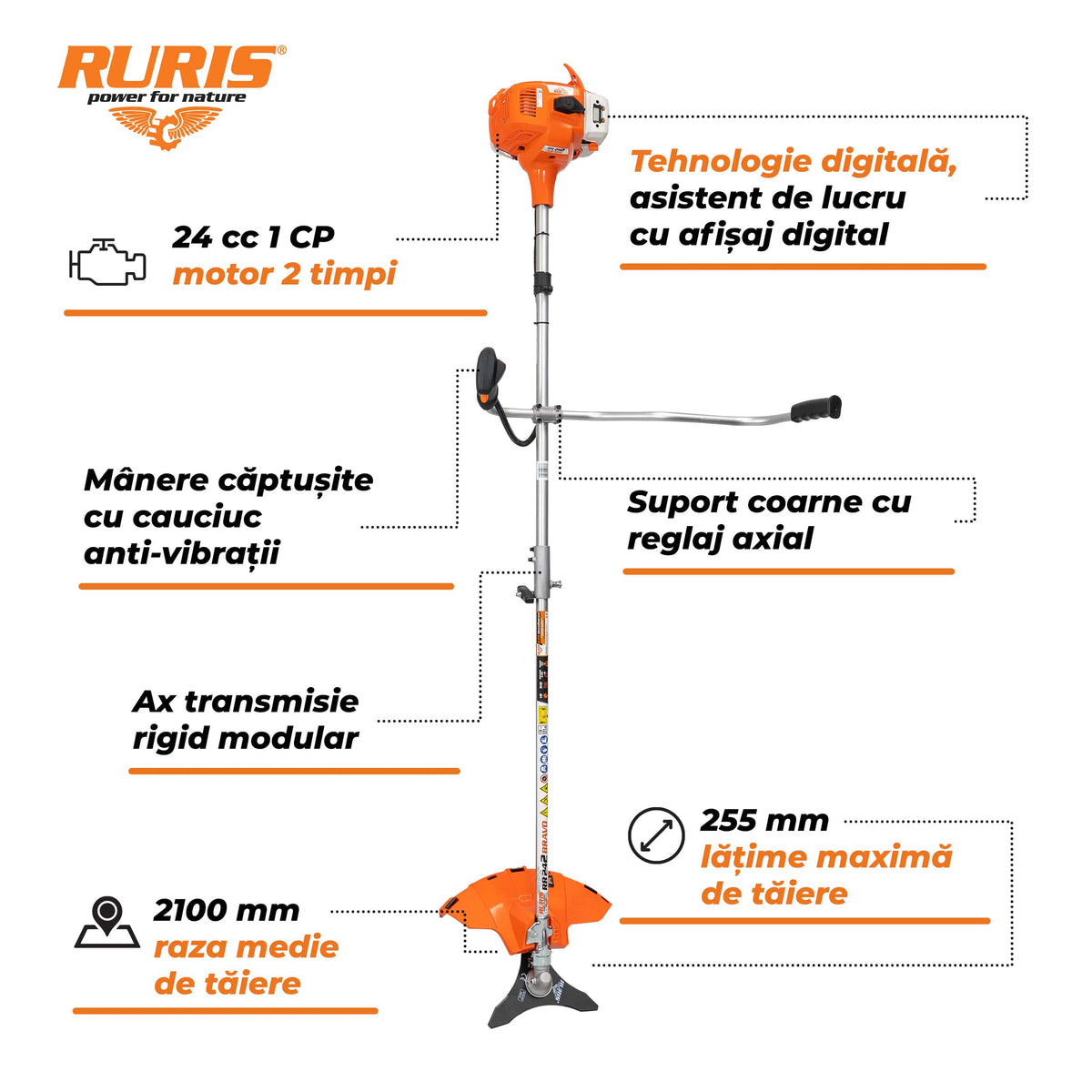 Ruris Motocoasa Motocoasa RURIS RR242BRAVO | Concept Khumma, 2 timpi, Capacitate rezervor 600 ml, 1 CP