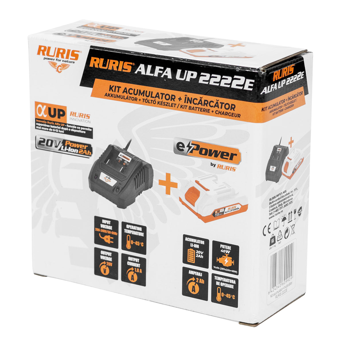 Kit acumulator + încărcător RURIS Alfa Up 2222e