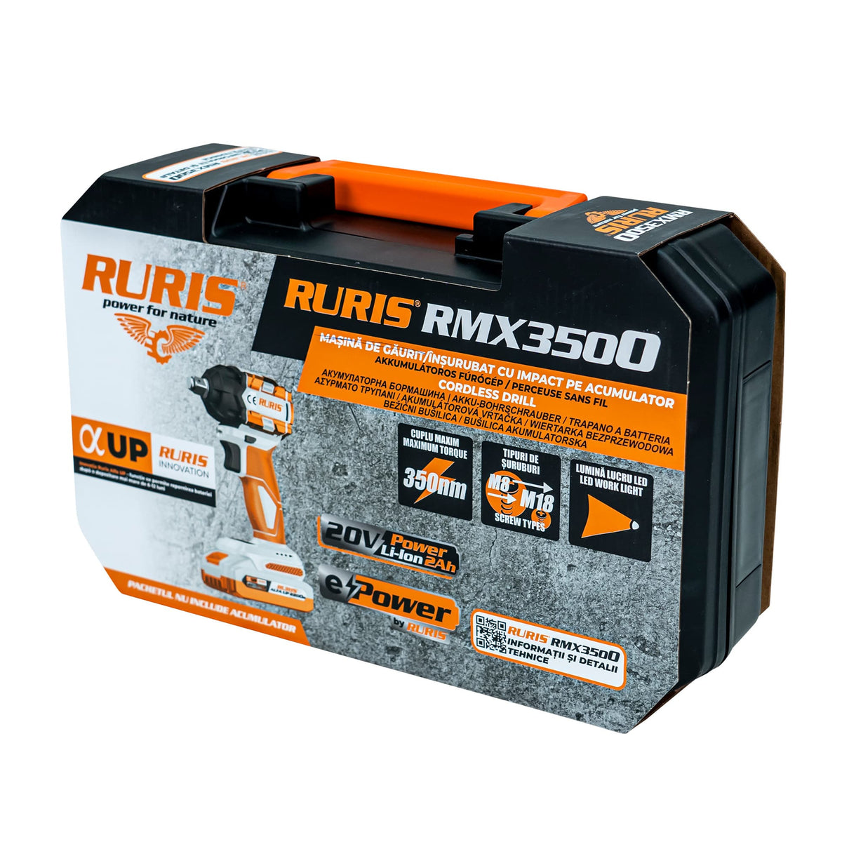Ruris Masina de gaurit si insurubat Masina de insurubat cu impact pe acumulator RURIS RMX3500 POWER ALFA UP (contine acumulator 2400e x-charge)