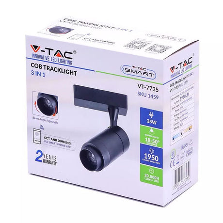 V-Tac Proiector LED pe șină V-Tac 35W COB, 3 temperaturi culoare 2800/4000/6000K, negru, IP20, unghi 20–60° reglabil