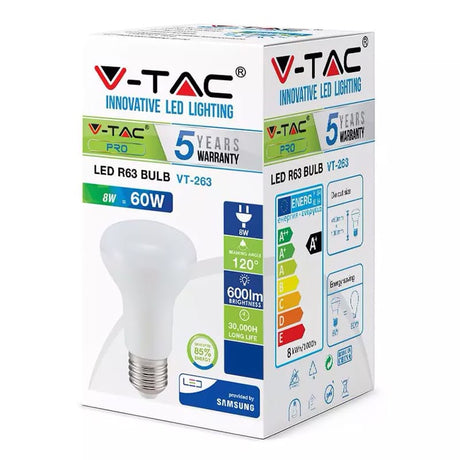 V-Tac BEC LED R63 E27 8W 3000K ALB CALD, CIP SAMSUNG