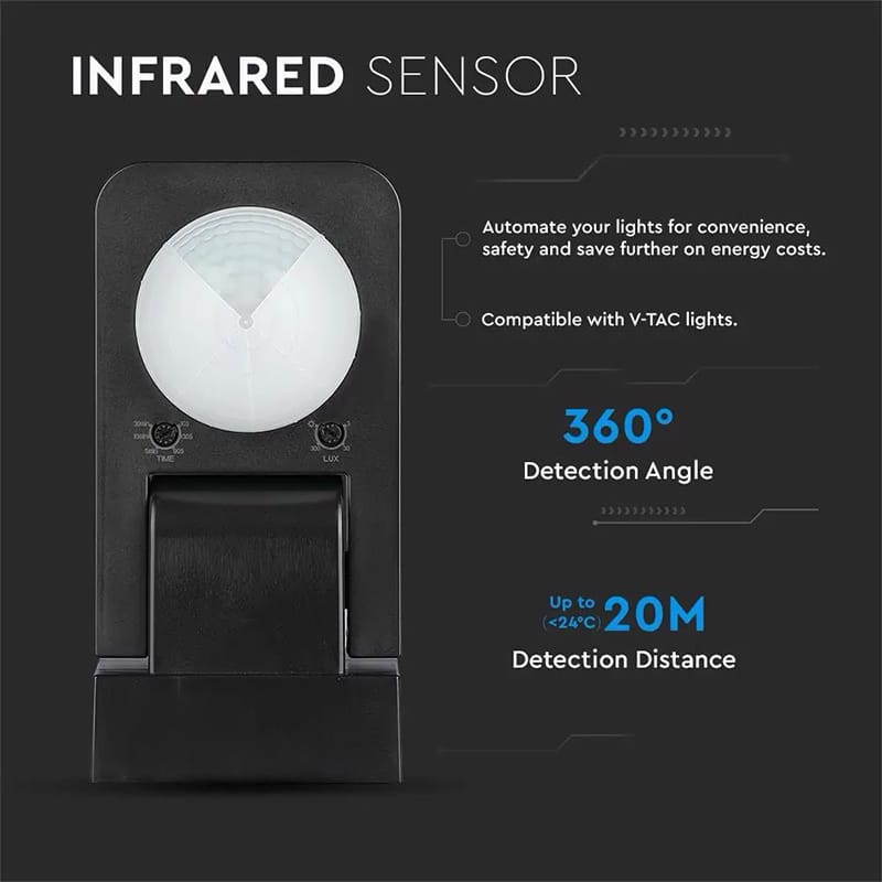 V-Tac SENZOR MISCARE 360GR 1000W - NEGRU