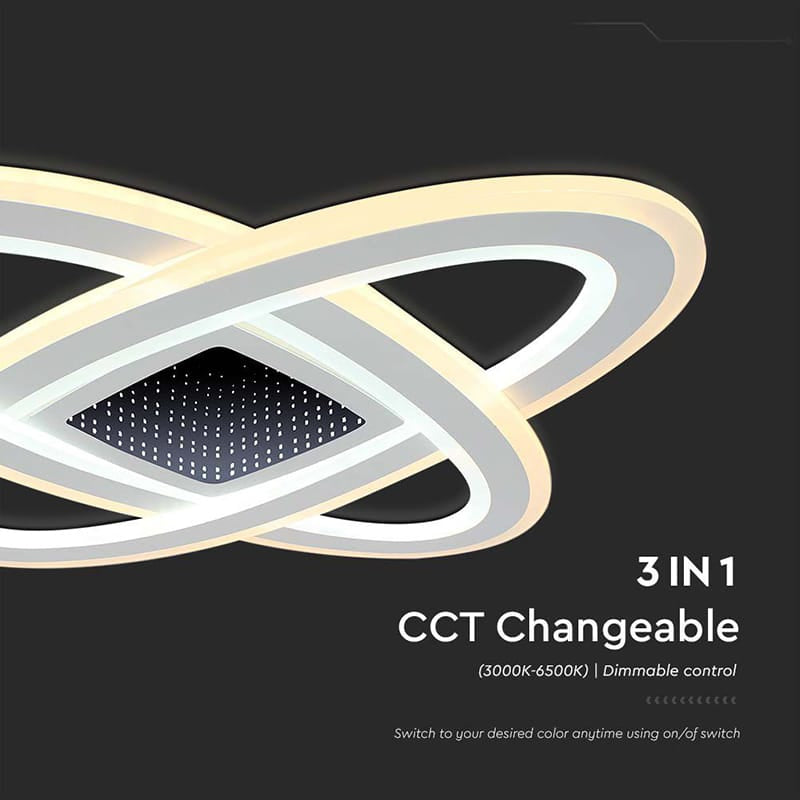 V-Tac Plafonieră LED decorativă V-Tac 130W dimabilă, 3 în 1 (3000K/6000K), alb, 620x620 mm, 13600 lm, IP20