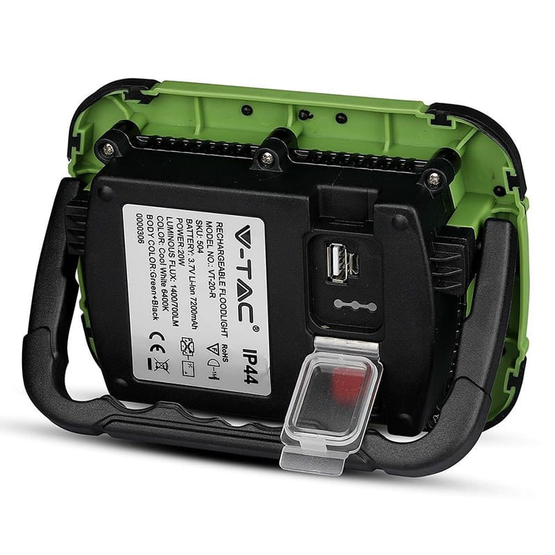 V-Tac Reflector LED portabil V-Tac 20W, cip Samsung, 4000K alb neutru, IP44, 1400 lm, baterie Li-Ion 7200 mAh