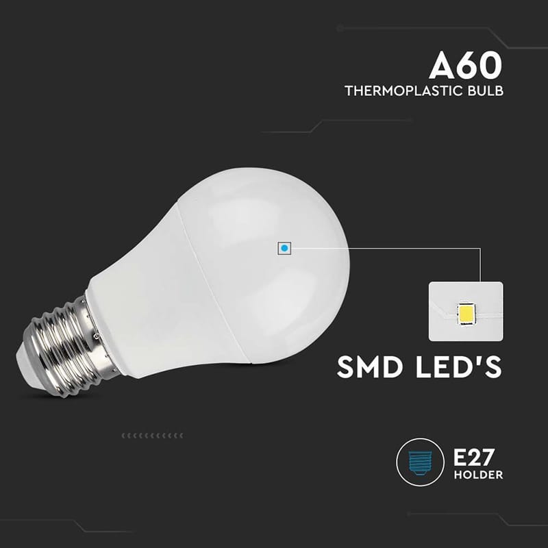 V-Tac BEC LED A60 E27 10.5W 6500K ALB RECE