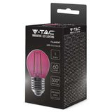 V-Tac BEC LED G45 E27 2W CU FILAMENT LUMINA ROZ