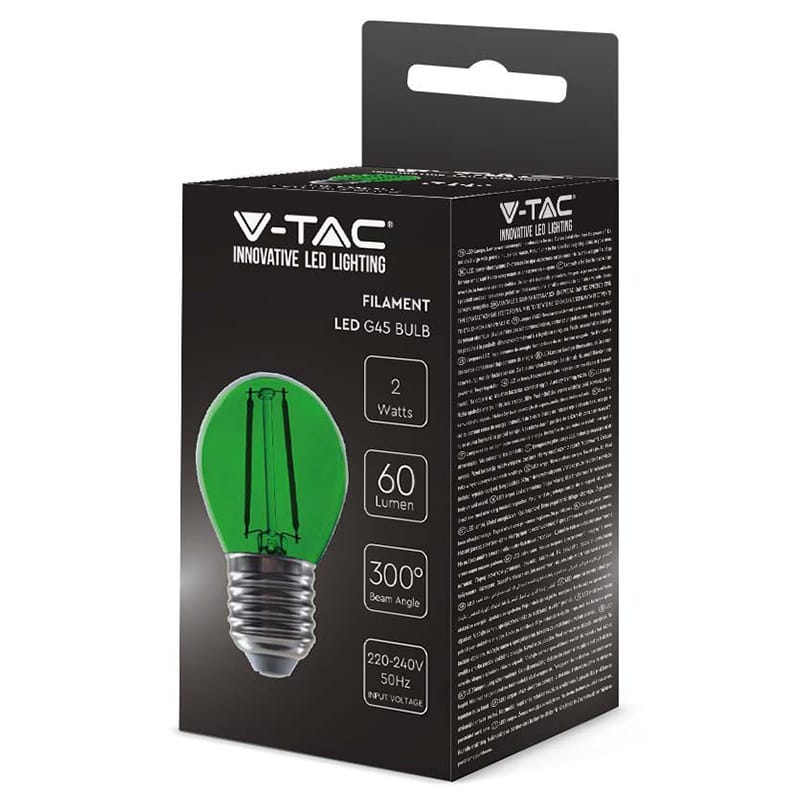 V-Tac BEC LED G45 E27 2W CU FILAMENT LUMINA VERDE