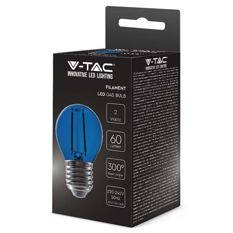 V-Tac BEC LED G45 E27 2W CU FILAMENT LUMINA ALBASTRA