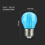 V-Tac BEC LED G45 E27 2W CU FILAMENT LUMINA ALBASTRA