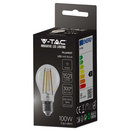V-Tac BEC A60 E27 FILAMENT LED 12W 3000K ALB CALD