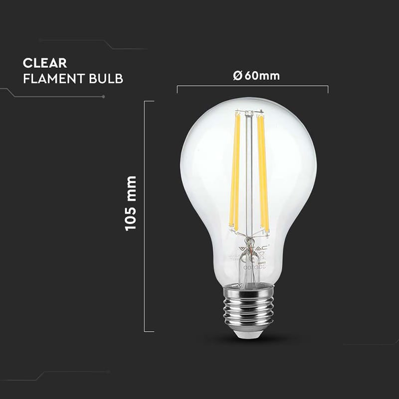 V-Tac BEC A60 E27 FILAMENT LED 12W 3000K ALB CALD
