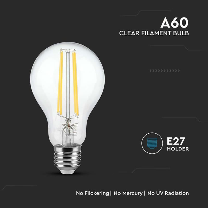 V-Tac BEC A60 E27 FILAMENT LED 12W 3000K ALB CALD