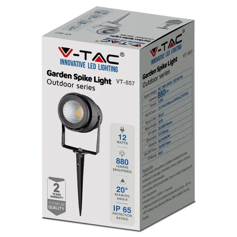 V-Tac LAMPA GRADINA IP65 12W 4000K ALB NEUTRU - NEGRU
