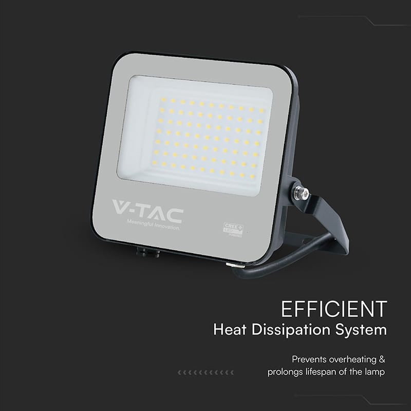 V-Tac Reflector LED REFLECTOR LED 50W 135LM/W 6500K IP65 CABLU 1M CIP CREE - NEGRU/GRI
