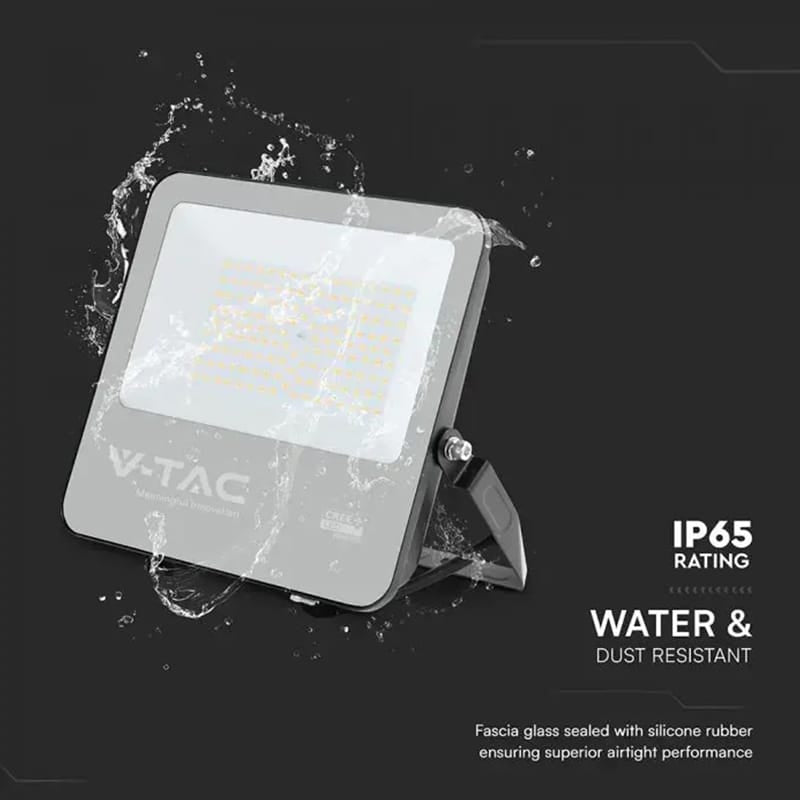 V-Tac Reflector LED REFLECTOR LED 100W 135LM/W 4000K IP65 CABLU 1M CIP CREE - NEGRU/GRI