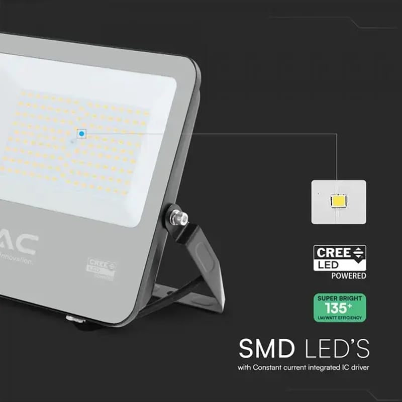 V-Tac Reflector LED REFLECTOR LED 100W 135LM/W 4000K IP65 CABLU 1M CIP CREE - NEGRU/GRI