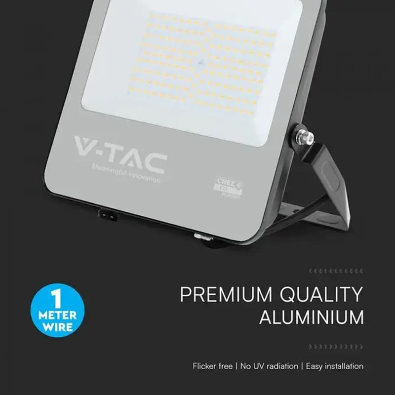 V-Tac Reflector LED REFLECTOR LED 100W 135LM/W 4000K IP65 CABLU 1M CIP CREE - NEGRU/GRI
